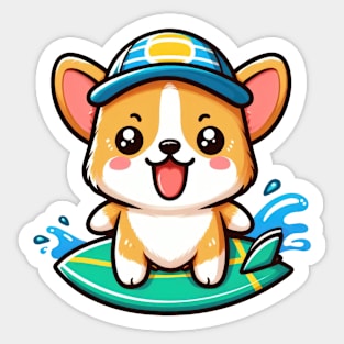 Surfing corgi dog Sticker